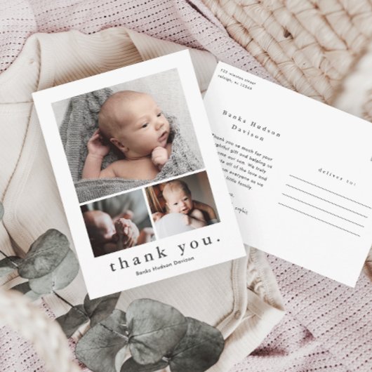 Modern 3 Foto Collage Baby Hartelijk dank Briefkaart