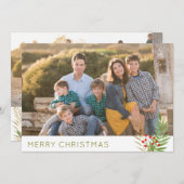 Modern 3 Foto Eenvoudig Prettig Kerstfeest Hulst B Feestdagenkaart (Voorkant / Achterkant)