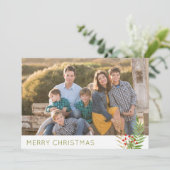 Modern 3 Foto Eenvoudig Prettig Kerstfeest Hulst B Feestdagenkaart (Staand voorkant)