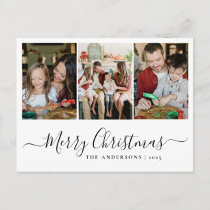 Modern 3 Foto Raster Prettig Kerstmis Familie Feestdagenkaart