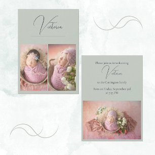 Modern 3 Foto Sage Green Baby Girl Birth Aankondiging