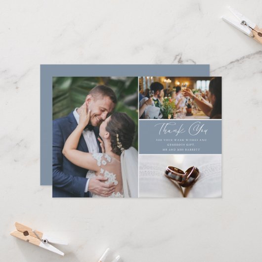 Modern 3 Foto Weddenschap Bedankt (Voorkant / Achterkant in situ)