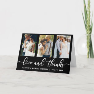 Modern 3 Foto Wedding Love and Bedankt Fold