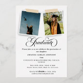 Modern 3 foto wit script Afstuderen Folie Uitnodiging (Achterkant)