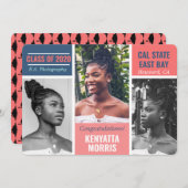 Modern 3 Foto's koraal|Blauwgroen|Blauw Afstuderen Aankondiging (Voorkant / Achterkant)