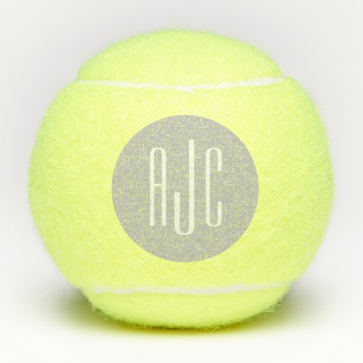 Modern 3-letterige monogram Initialen wit grijs Tennisballen (Voorkant)