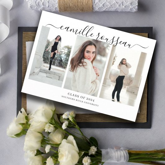 Modern 3 Photo Collage Graduation Invitation