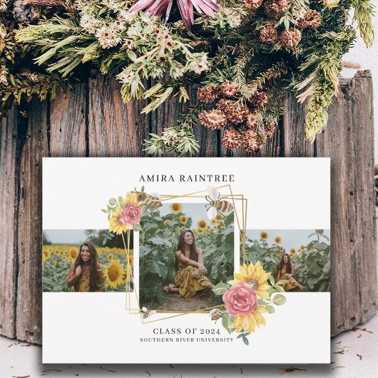 Modern 3 Photo Collage Graduation Invitation