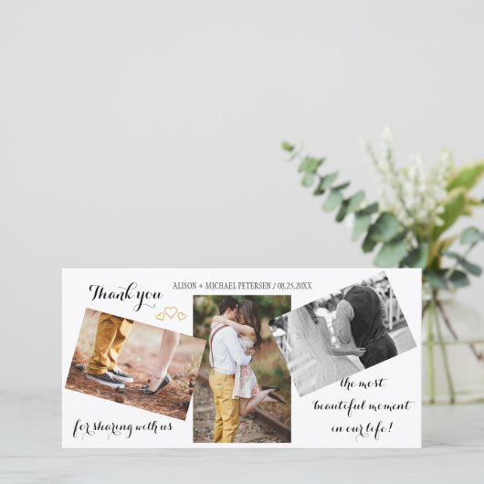 Modern 3 photo collage mariage script merci (Debout devant)