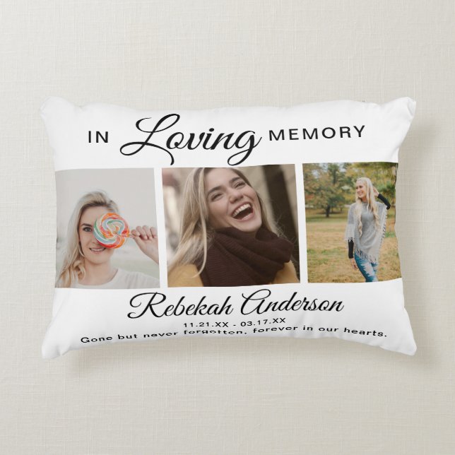 Modern 3 Photo Collage Memorial Accent Pillow Accent Kussen (Voorkant)