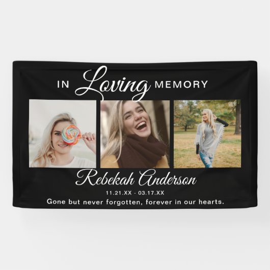 Modern 3 Photo Collage Memorial Banner (Horizontaal)