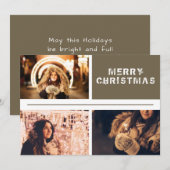 Modern 3 Photo Collage Merry Kerstry Feestdagenkaart (Voorkant / Achterkant)