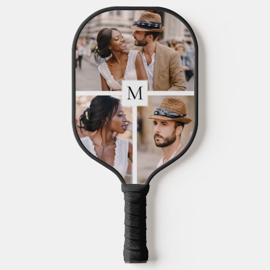 Modern 3 Photo Collage Monogram Pickleball Paddle (Voorkant)