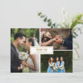 Modern 3 Photo Collage Wedding Bedankkaart (Staand voorkant)