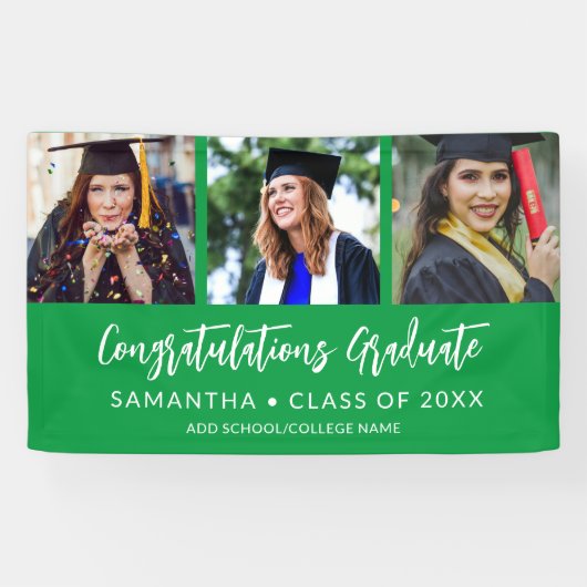 Modern 3 Photo Congratulations Green Graduation Spandoek (Horizontaal)