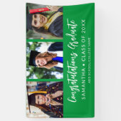 Modern 3 Photo Congratulations Green Graduation Spandoek (Verticaal)
