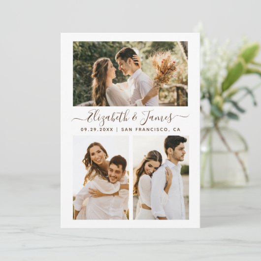 Modern 3 Photo Enregistrer La Date Faire-part de m (Debout devant)