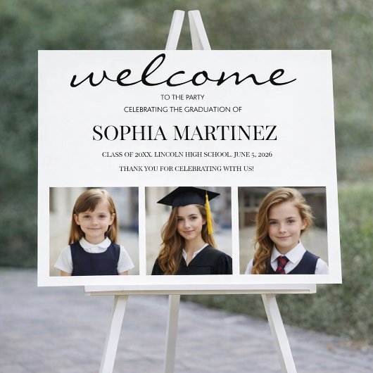 Modern 3 Photo Graduation Welcome Sign Poster