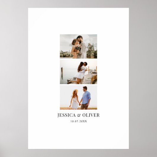 Modern 3 Photo Wedding Guest Signature Poster (Voorkant)