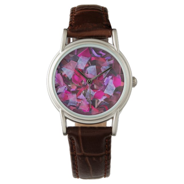 Modern 3D effect bordeaux roze paarse linten Horloge (Voorkant)