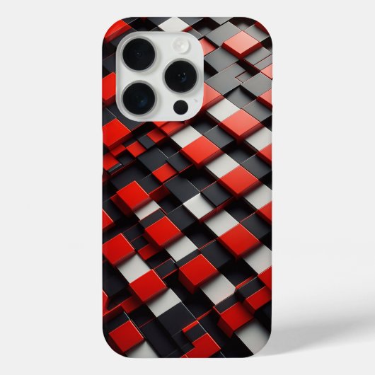 Modern 3D Geometric Block Case Red, Black & White (Achterkant)