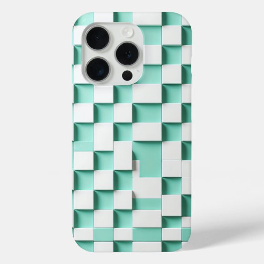 Modern 3D Geometric Cube Case - Mint Green & White (Achterkant)