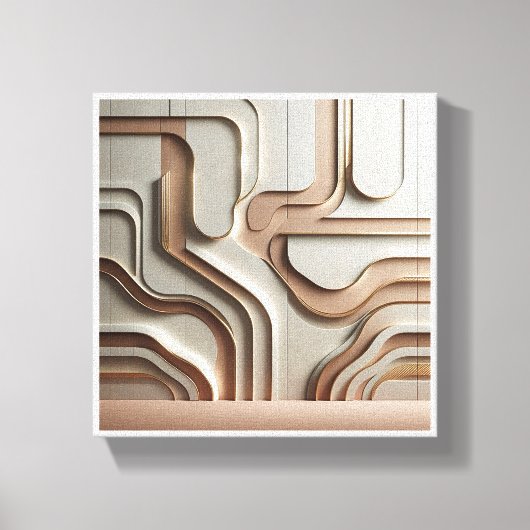 Modern 3D Geometric Paths Abstract - Luxury Cream Canvas Afdruk (Voorkant)