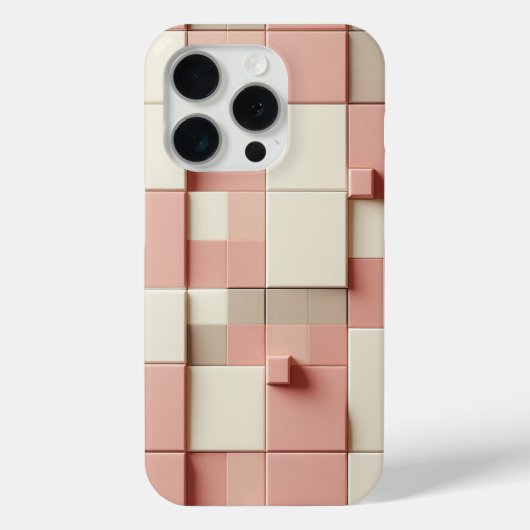 Modern 3D Geometric Square Case Dusty Rose, Cream (Achterkant)