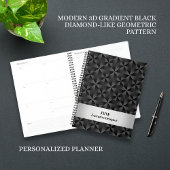 Modern 3D Gradient Zwart Diamant Geometrisch Patro Planner