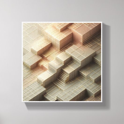 Modern 3D Isometric Geometric Blocks - Gold and Gr Canvas Afdruk (Voorkant)