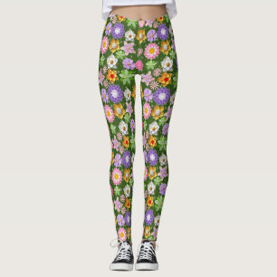 Modern 3D Kleurrijk Bloemenpatroon 03x4 DGreen BG Leggings