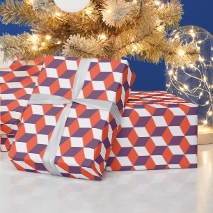 modern 3d-kubus-patroon in de marine en rood cadeaupapier
