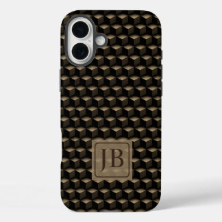 Modern 3D Monogram, Geometric Bronze Pattern iPhone 16 Plus Hoesje