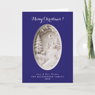 Modern 3D-papierknipwerk navyblauw Kerstmis Kaart
