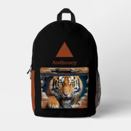 Modern 3D Tiger Customizable Name  Bedrukte Rugzak