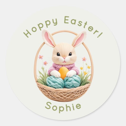 Modern 3D Yarn Art Easter Bunny Personalized Stick Ronde Sticker (Voorkant)