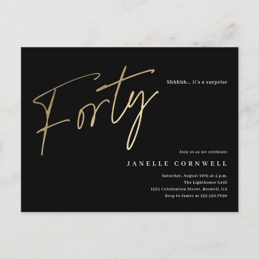 Modern 40e verjaardag eenvoudig elegant script uitnodiging briefkaart (Voorkant)