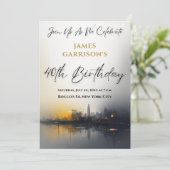 Modern 40th Birthday Party Black with Gold Kaart (Staand voorkant)