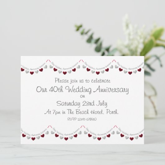Modern 40th Ruby Wedding Jubileum Uitnodiging (Staand voorkant)