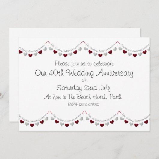 Modern 40th Ruby Wedding Jubileum Uitnodiging (Voorkant / Achterkant)