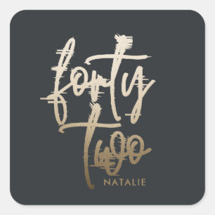 Modern 42e verjaardag Zwart gouden elegant script Vierkante Sticker