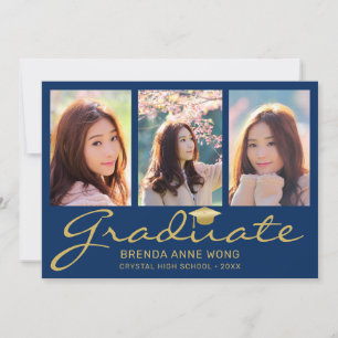 Modern 4 Afstuderen met blauw Photo Collage Script Aankondiging