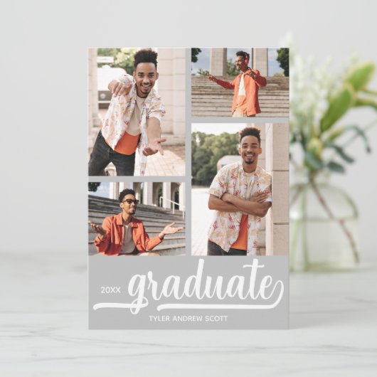 Modern 4 Foto Afstuderen Aankondiging (Staand voorkant)