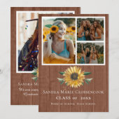Modern 4 Foto Collage Sunflower afstuderen Annou Aankondiging (Voorkant / Achterkant)