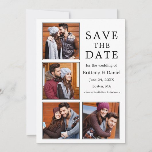 Modern 4 Foto Verloving sparen de datum Save The Date (Voorkant)