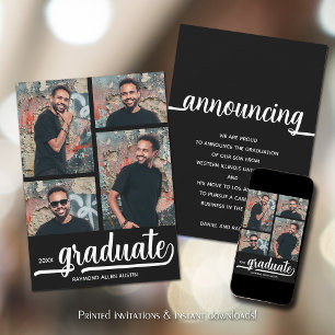 Modern 4 Fotocollage zwart Afstuderen Aankondiging