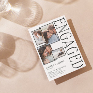 Modern 4 Fotocollage Zwart Wit Verloving Aankondiging