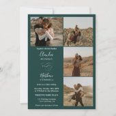 Modern 4 Foto's elegant script bruiloft donkergroe Kaart (Voorkant)