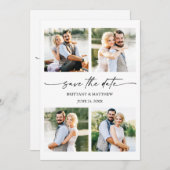 Modern 4-foto's minimalistisch inktscript save the date (Voorkant / Achterkant)