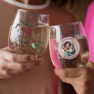Modern 4 Foto's Roze Beste Mam Ever Kolibrie Wijnglas Zonder Voet